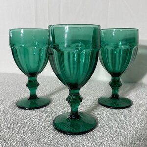 Vintage Libbey Glass Duratuff Gibraltar Juniper Green Water Goblets Set Of 3